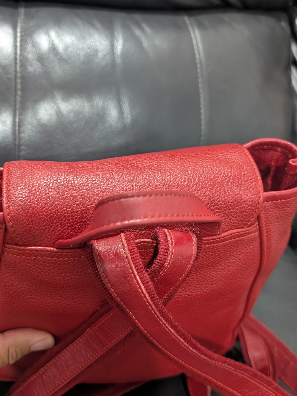 Vintage Red Pebble Leather Longchamp Backpack